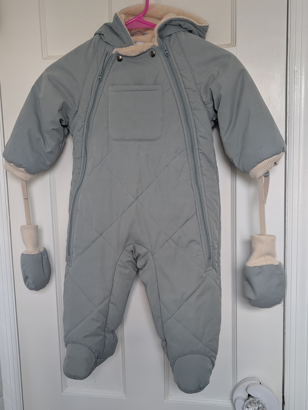 7Am Enfant Light Gray Quilted Baby Snowsuit with Hood